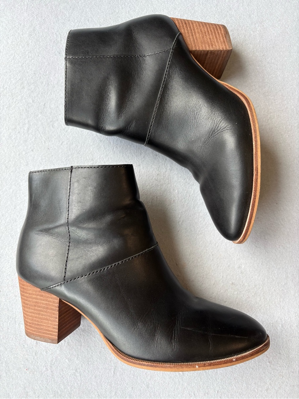 Madewell the Rosie Black Leather Ankle Boots Booties Stacked Heel 9.5 (fits 9) - Picture 3 of 7
